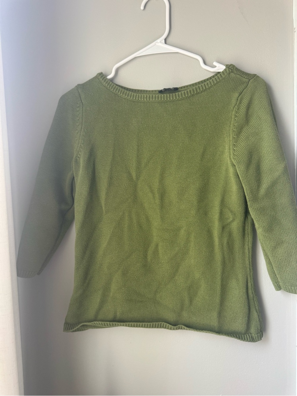 Talbots Green 3/4 sleeve boat neck knitted sweater size Petite